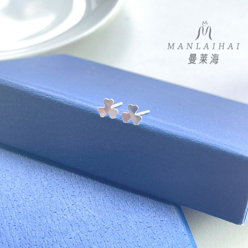 足银耳饰 三叶草耳钉养耳洞纯银迷你小巧小清新耳垂气质白色