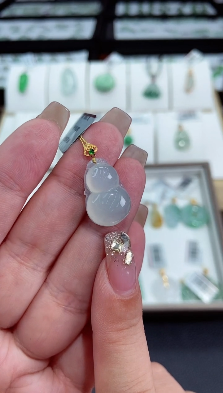 【闪购商品】翡翠颈饰18K金镶嵌葫芦多人@@CMT1464-1