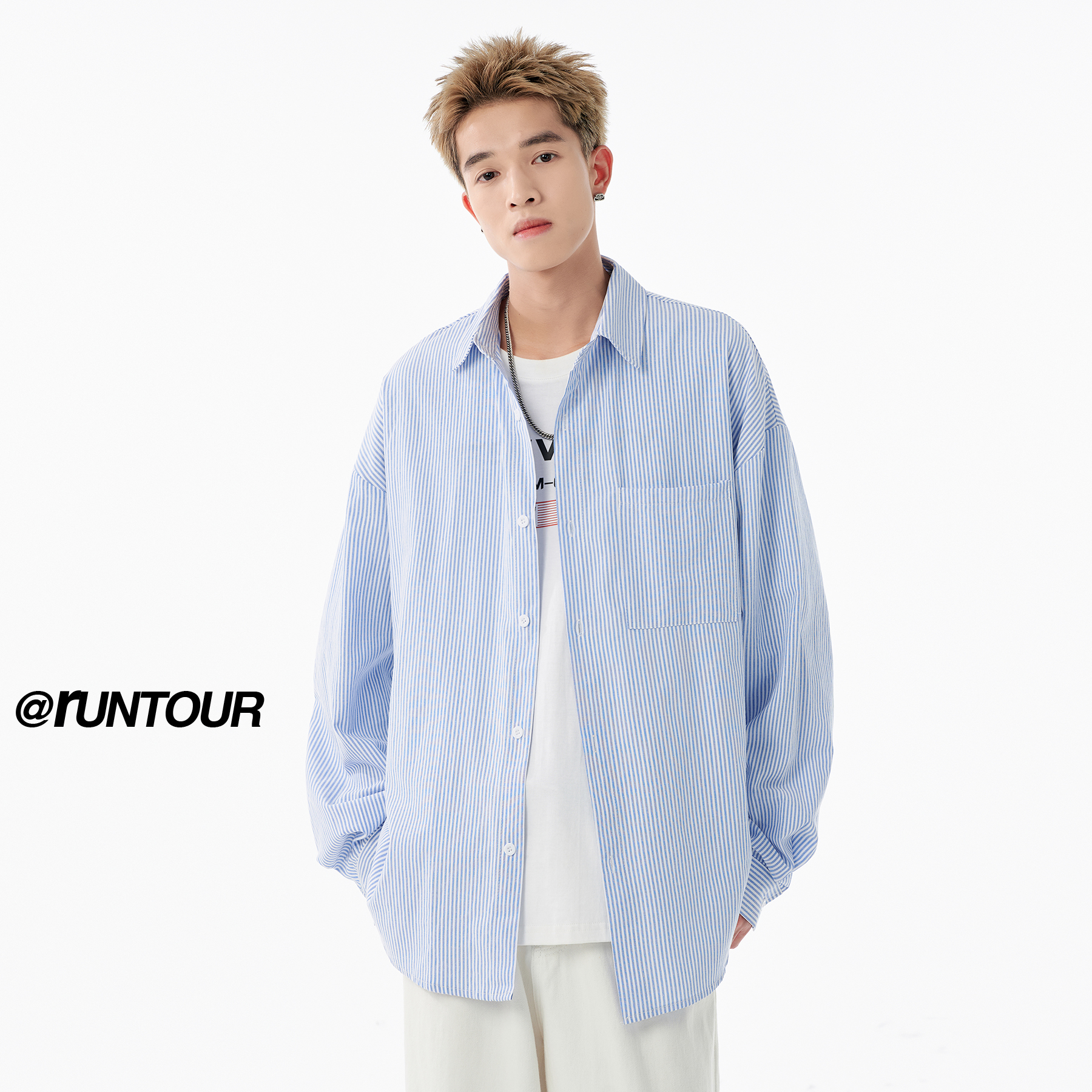 条纹衬衫男长袖宽松休闲秋季cleanfit衬衣A166-C6