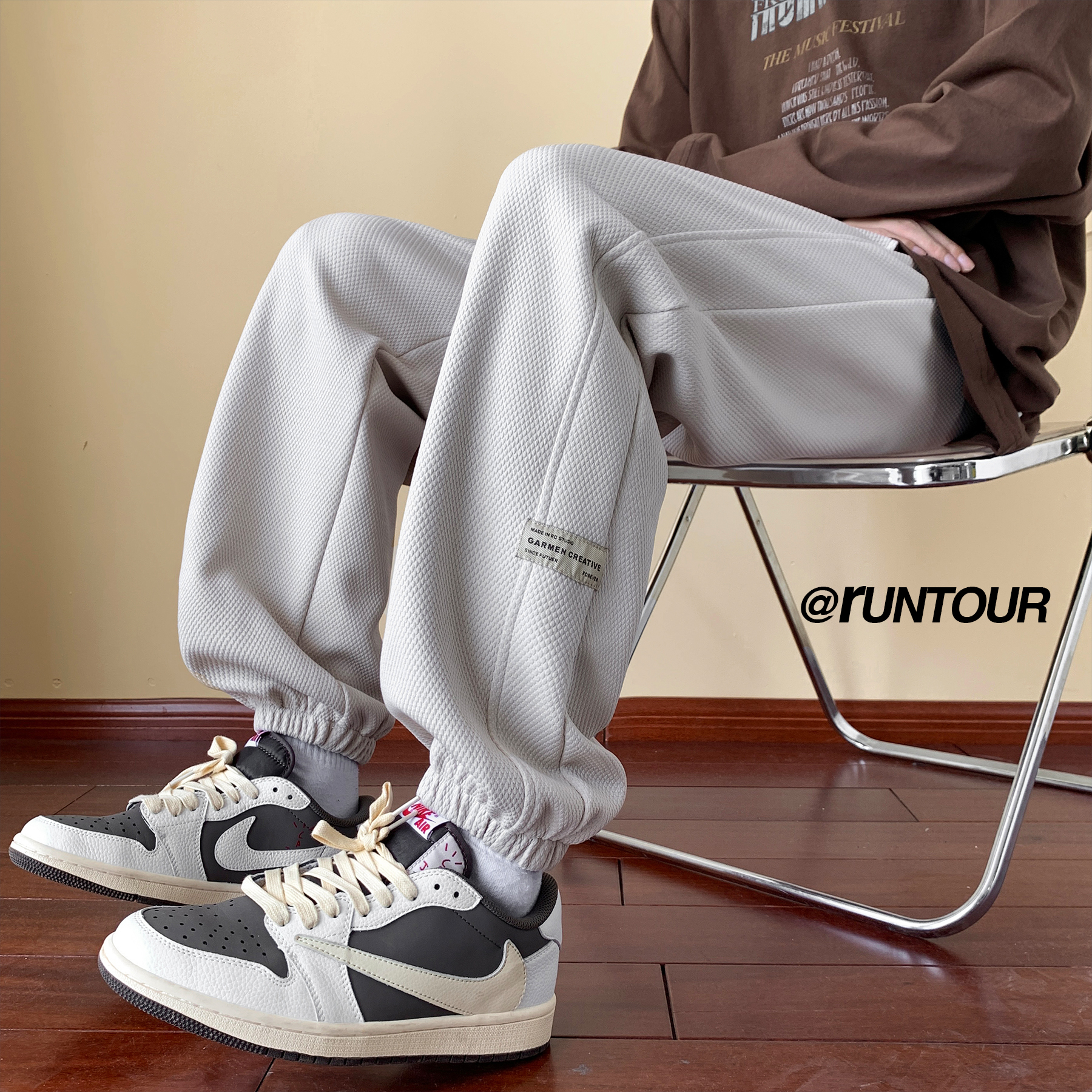 秋季菠萝格裤子男休闲裤子美式复古束脚卫裤A166-YK007