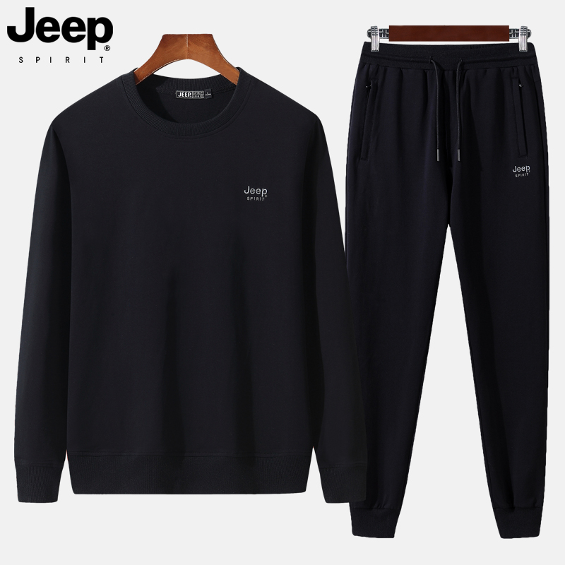 JEEP运动套装男春秋季宽松卫衣两件套户外跑步纯棉男士休闲运动服