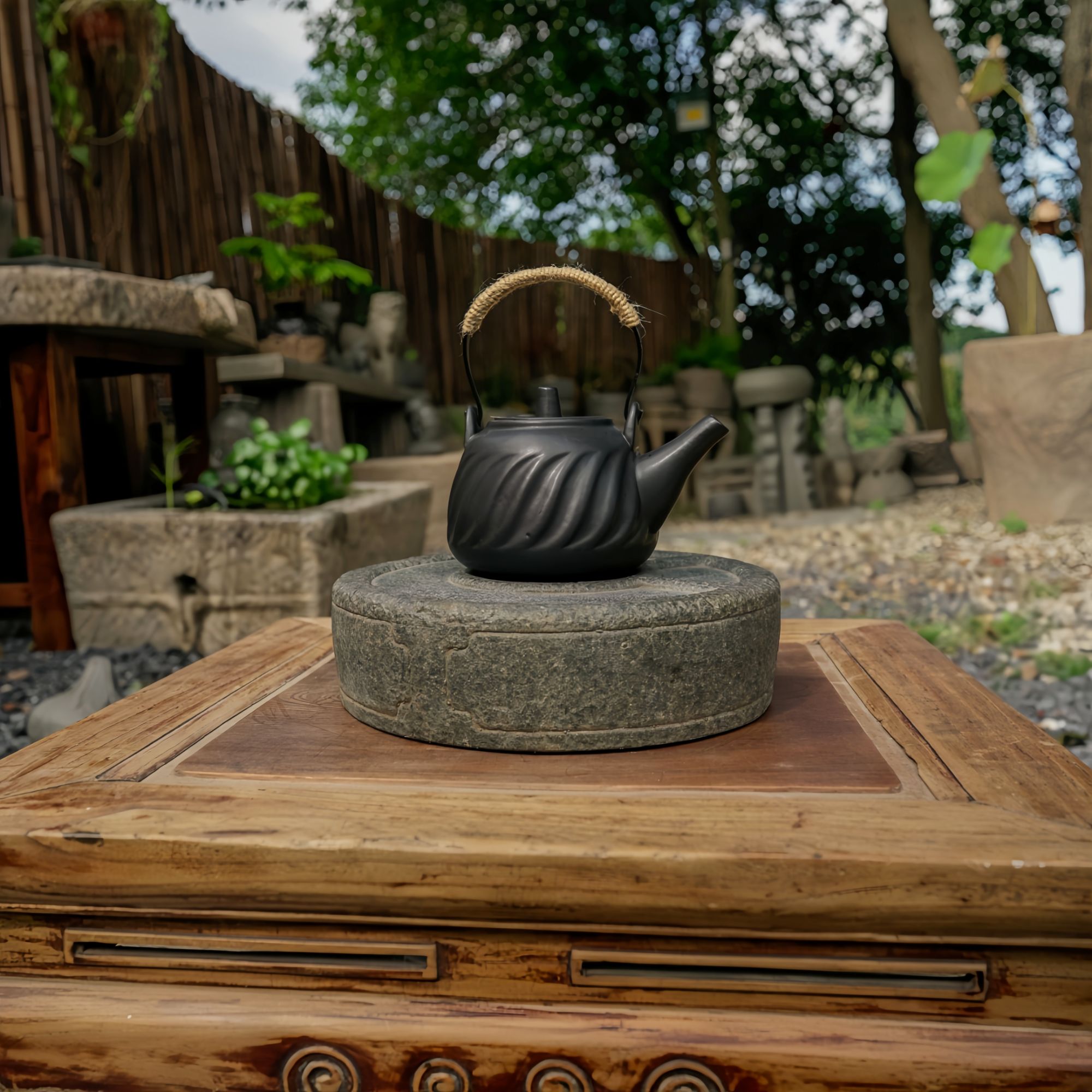 院景翁圆形石壶承石雕壶承底座户外庭院摆件