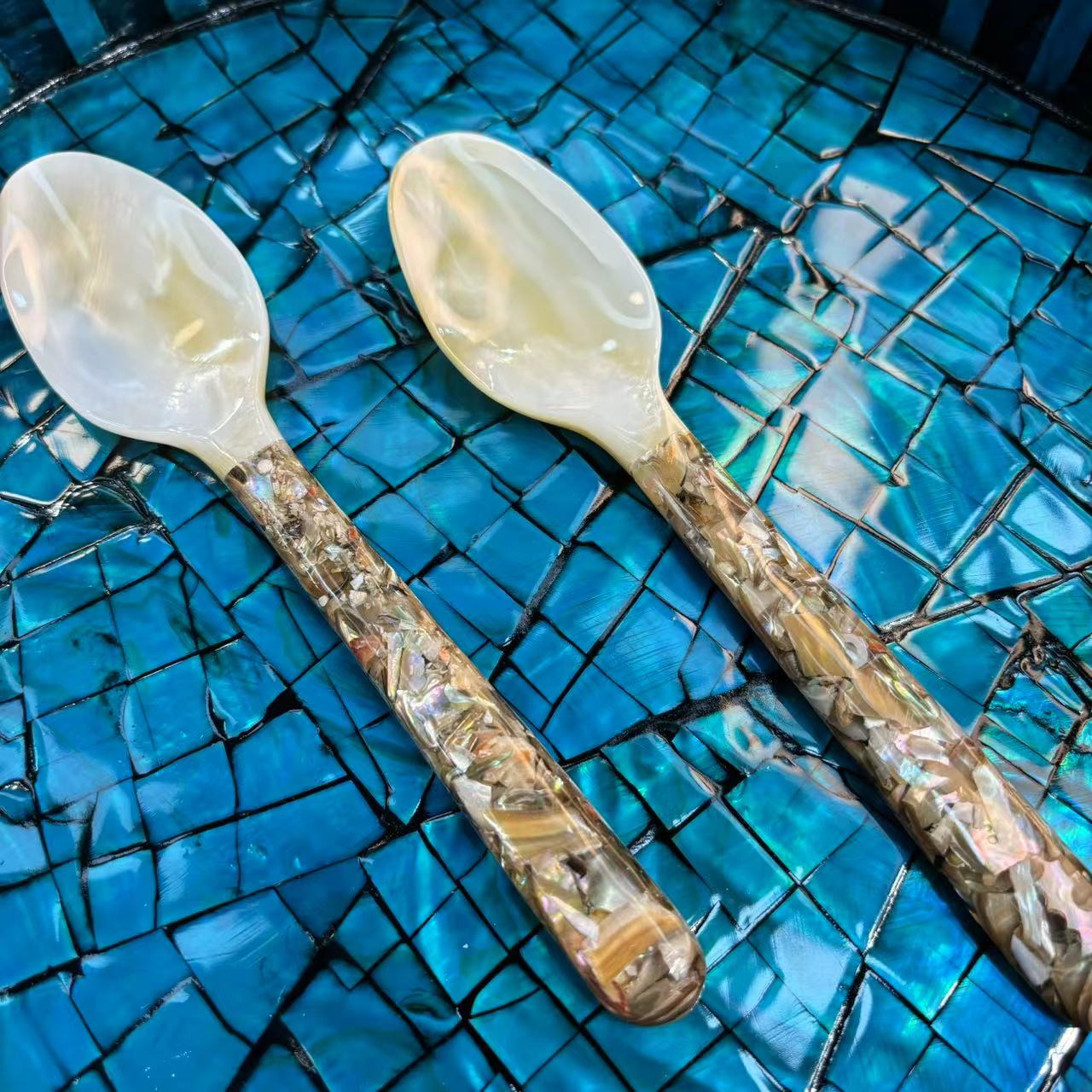 KA-（深色）贝壳碎花勺子一对家用可爱长柄创意摆件