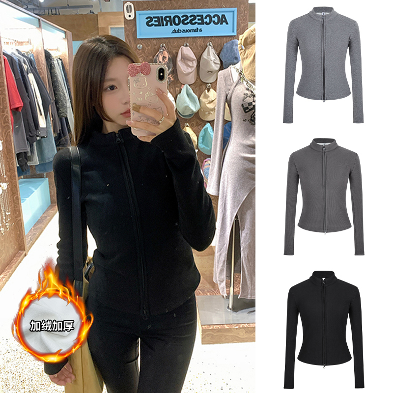 Moses Queen/魔西女王美式双拉链外套加厚上衣女立领修身掐腰开衫