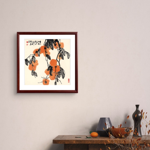 【斗方-事事如意】实木直角50-50cm茶室客厅书房装饰画