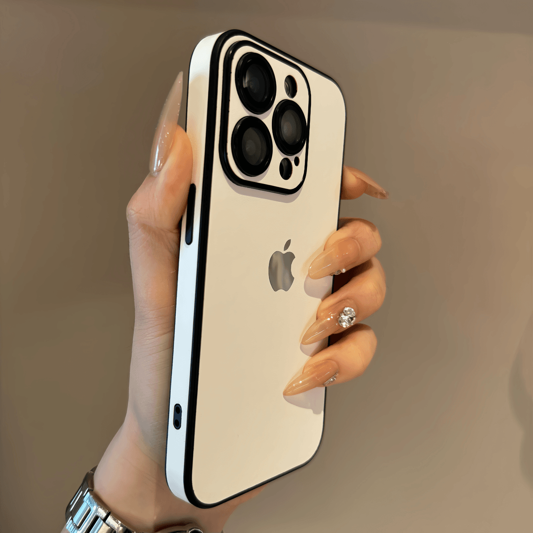 简约白色皮质带镜头膜适用iPhone16Promax苹果15手机壳14硬13/12
