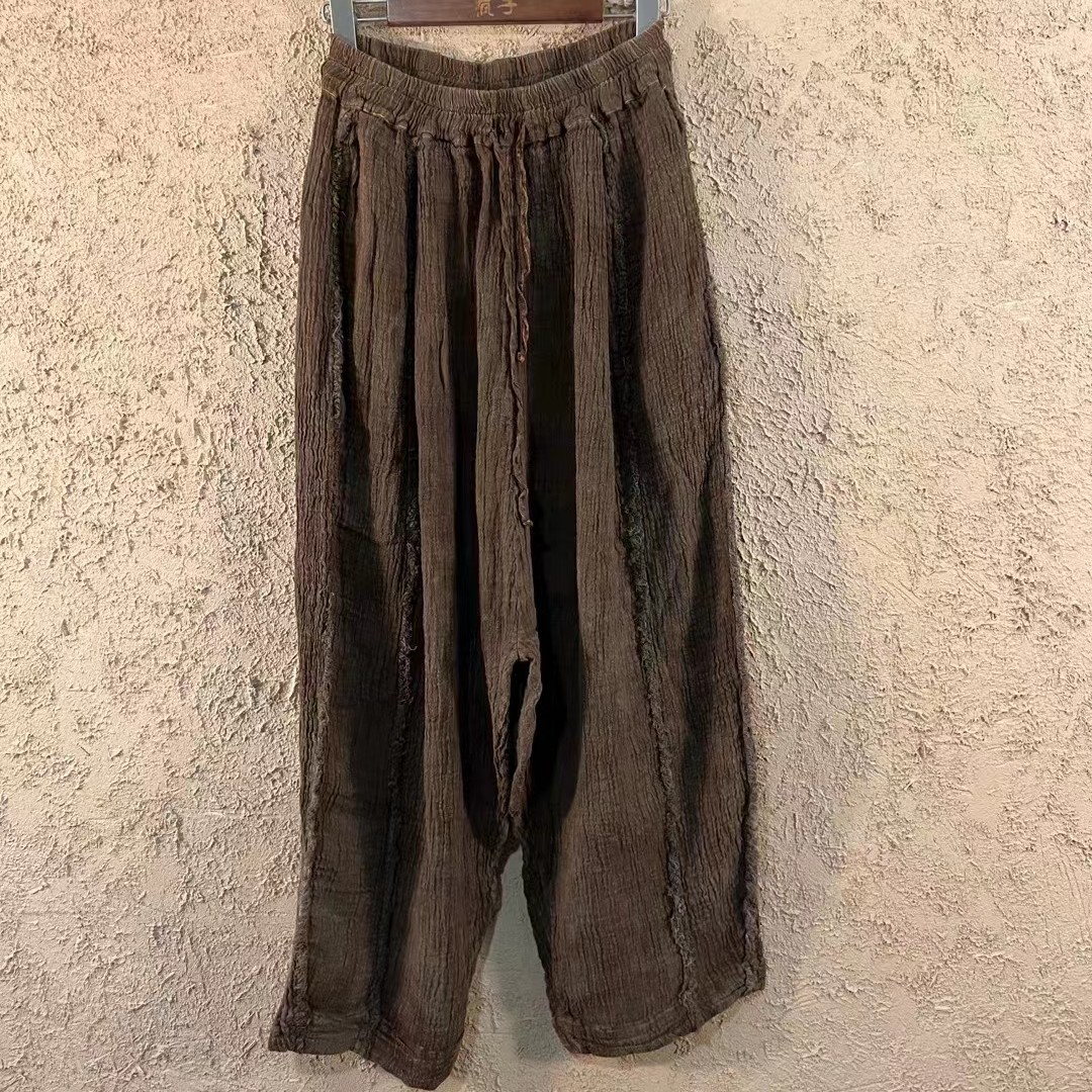 麻依者褶皱麻毛边长裤2023夏947