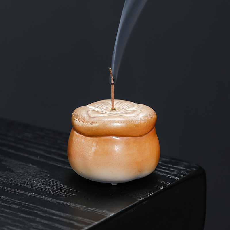 柴烧柿子香底座柴烧复古线香炉柿杭如意香插家用室内茶室熏香底座