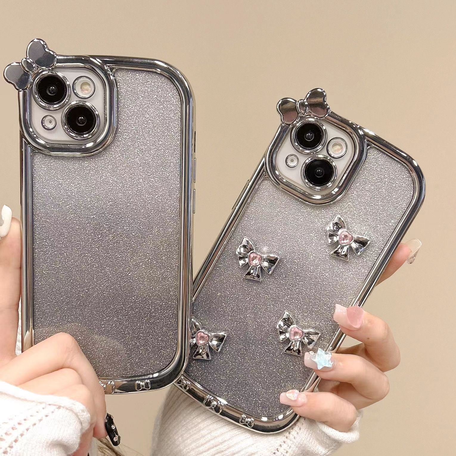【苹果】iPhone15/14Promax防摔电镀闪粉立体水钻蝴蝶结女新手机壳