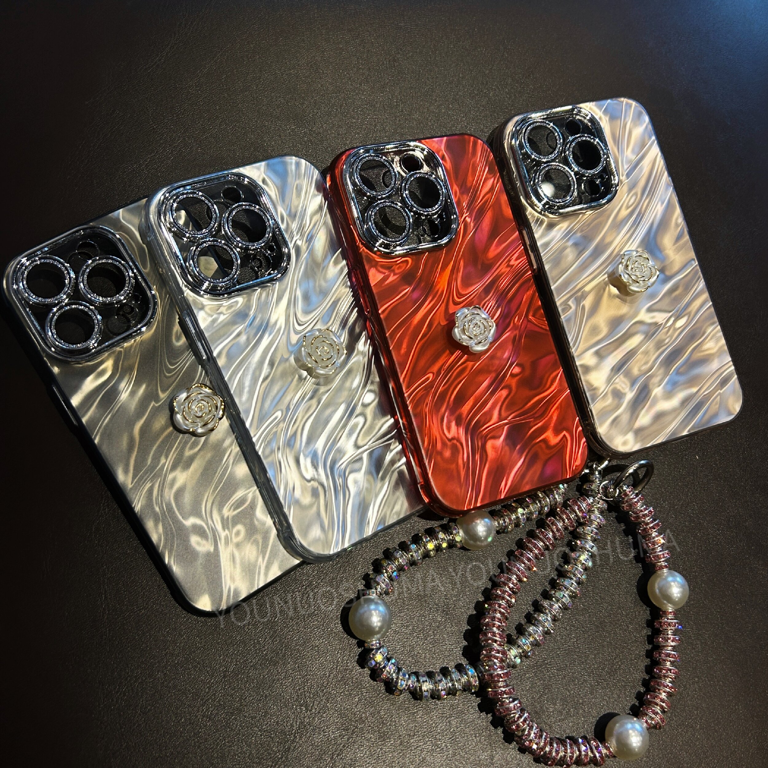 【苹果】iPhone15/14promax防摔闪粉镜头膜电镀内水波纹手链手机壳