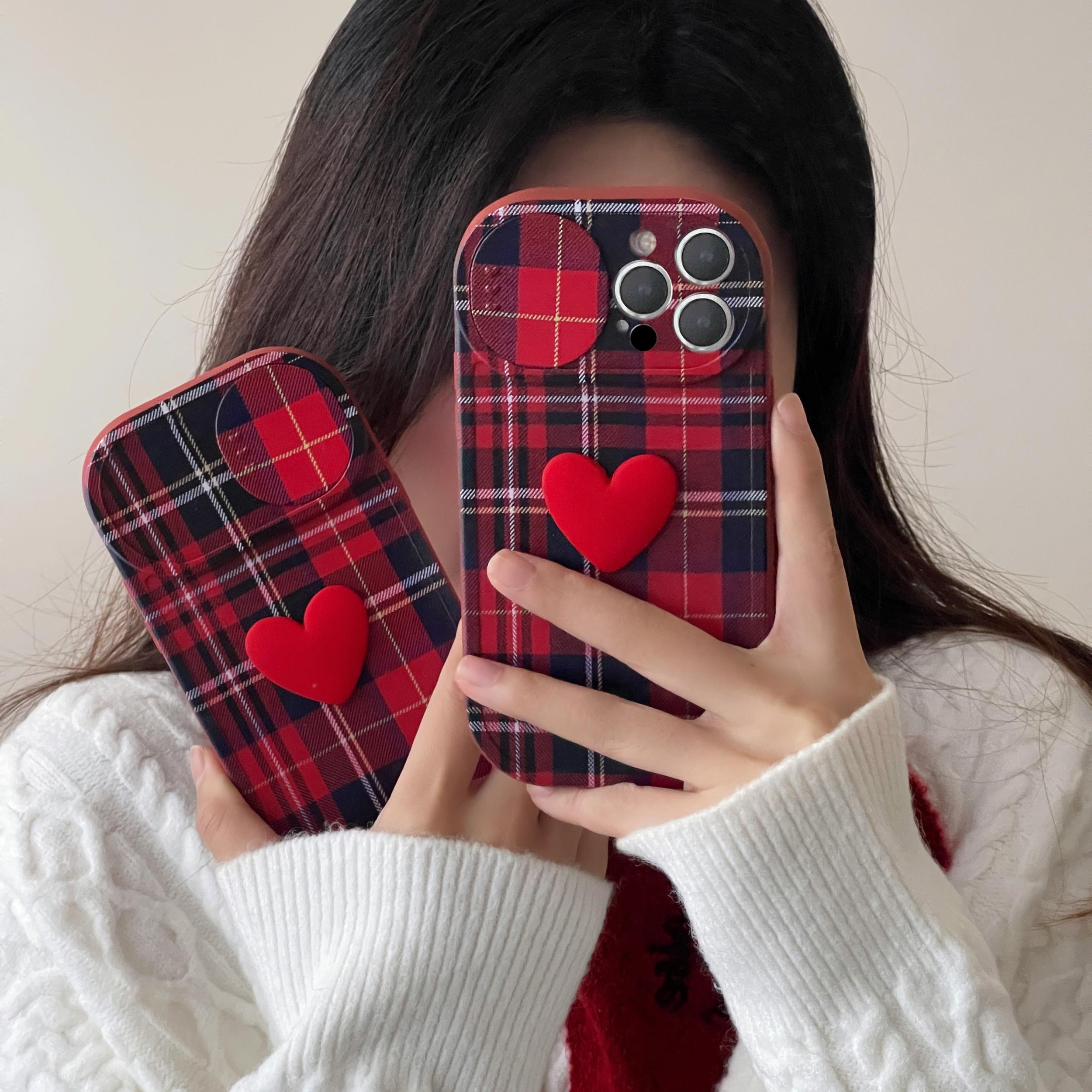 【苹果】iPhone14/13/12promax防摔推拉窗格纹立体爱心女新年手机壳