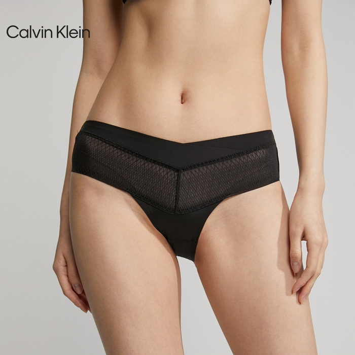 CK内衣女士性感蕾丝拼接顺滑高弹力防夹臀半包臀三角内裤QF7158AD