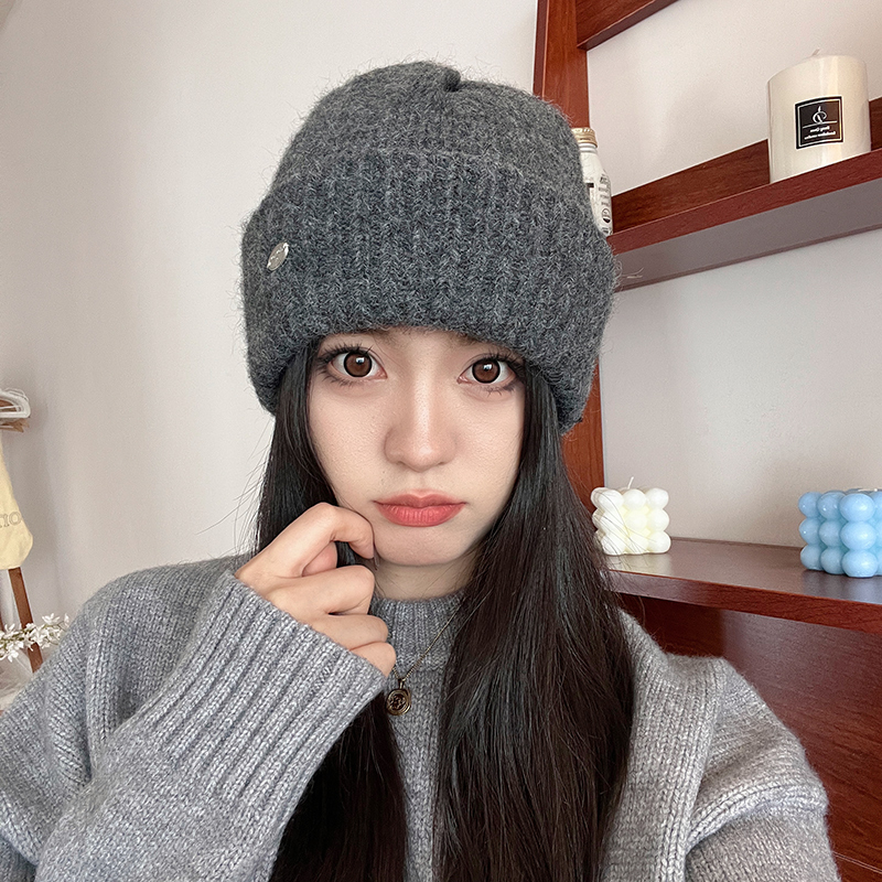 2025新款含羊毛毛线帽子女秋冬季百搭大头围韩国ins显脸小针织帽