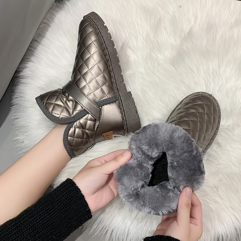 桑坡雪地靴女冬皮毛一体防滑靴子女冬加绒短靴一脚蹬东北雪地棉鞋