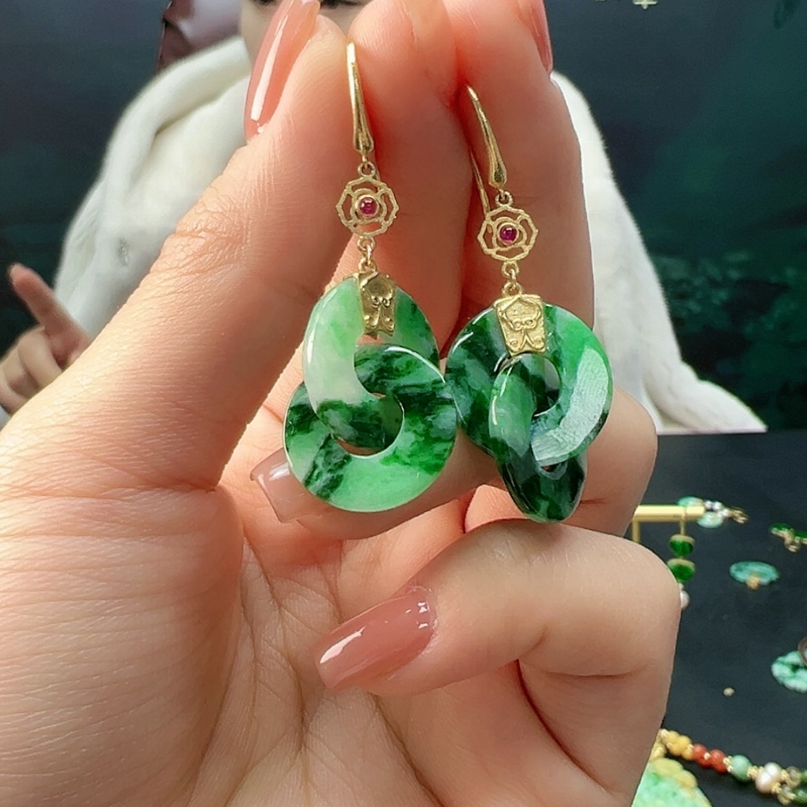 【闪购商品】翡翠耳饰18K金镶嵌