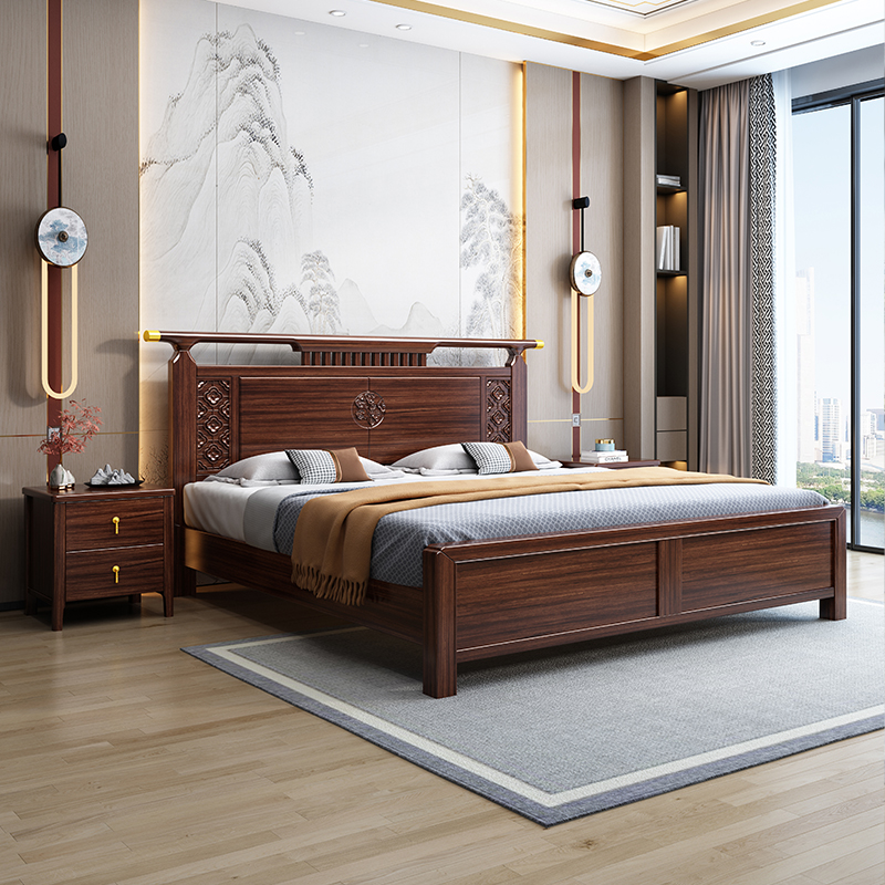 新中式乌金木实木床古典大床储物成套高箱主卧室禅意家用床