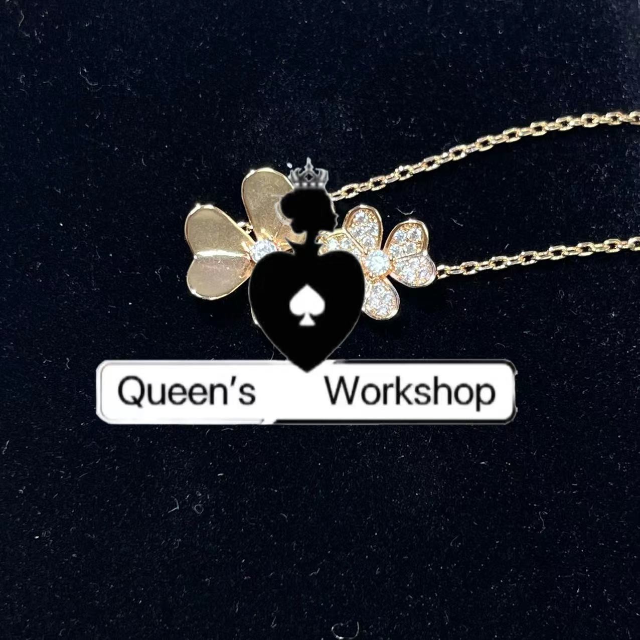 铜合金合成锆石吊坠 【Queen's】23997-96时尚三叶草双花项链香槟金