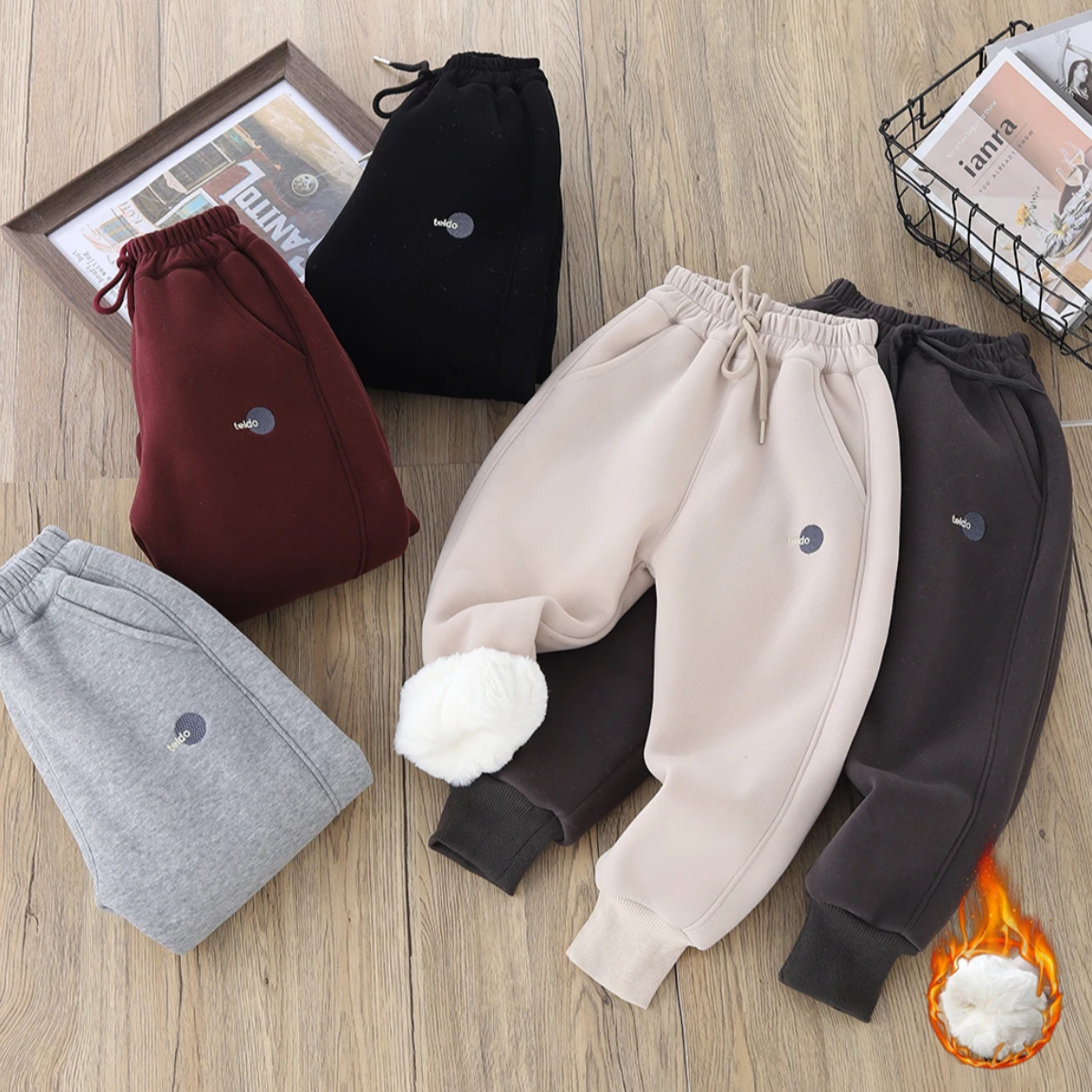 童装卫裤2024新款冬季加绒加厚仿兔毛保暖休闲刺绣卫裤中大通百搭
