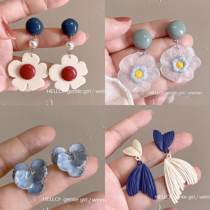 港风亚克力花朵耳环撞色夏季清新耳钉2024新款小众设计耳饰