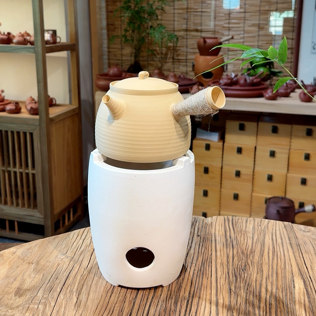 白泥炭炉高炉水木白泥侧把壶提梁壶烧水家用煮茶器煮茶壶煮水粗陶