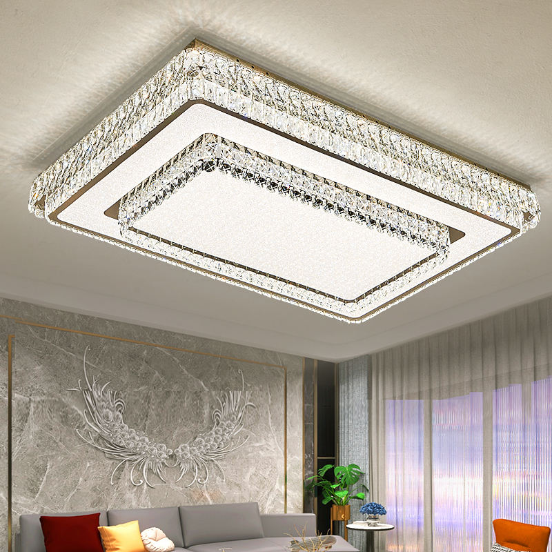 2025轻奢三层大厅长方形高档客厅主灯led水晶吸顶灯智能现代简约