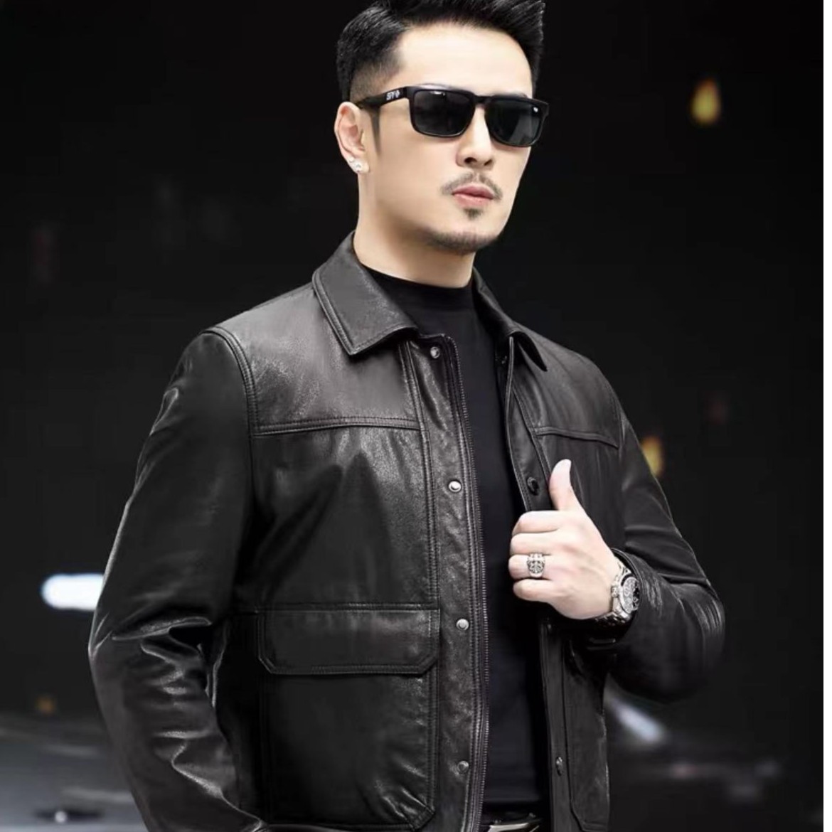 金聂尔2208 真皮高端男士皮衣油蜡头层小牛皮 可脱卸羽绒内胆毛领