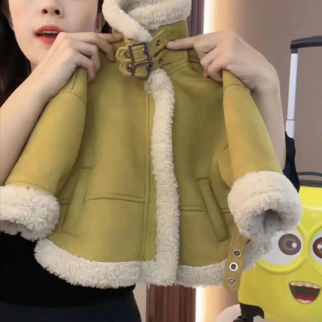 高品质儿童秋冬外套韩国超酷机车款皮毛一体绒男女童防风时尚百搭