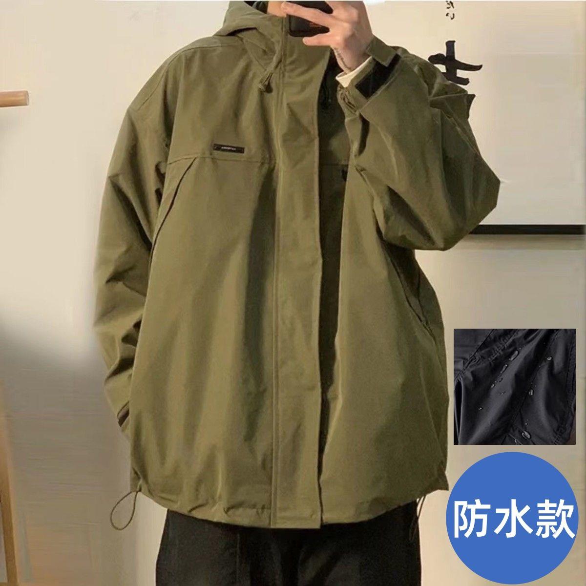 日系复古防风防水夹克重工冲锋衣男秋冬新款宽松百搭ns夹棉外套