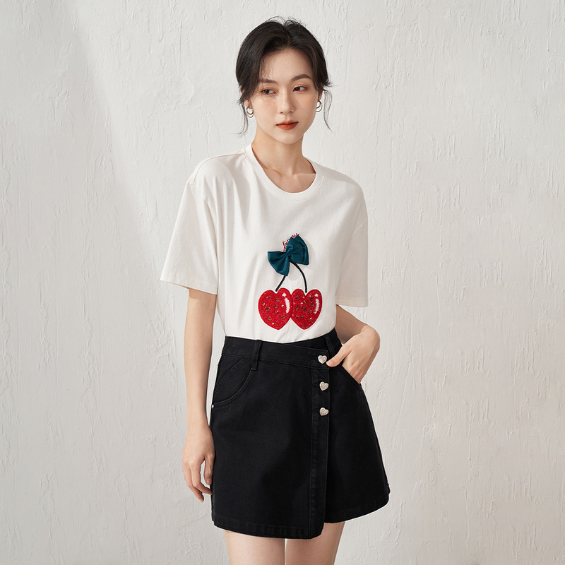 【商场同款】茵曼夏季女牛仔裤阔腿裤子女士气质高腰新款百搭短裤