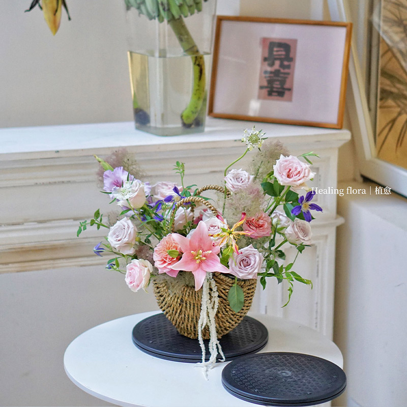 【御花园】花艺转盘圆形旋转插花台花店插花篮省力工具