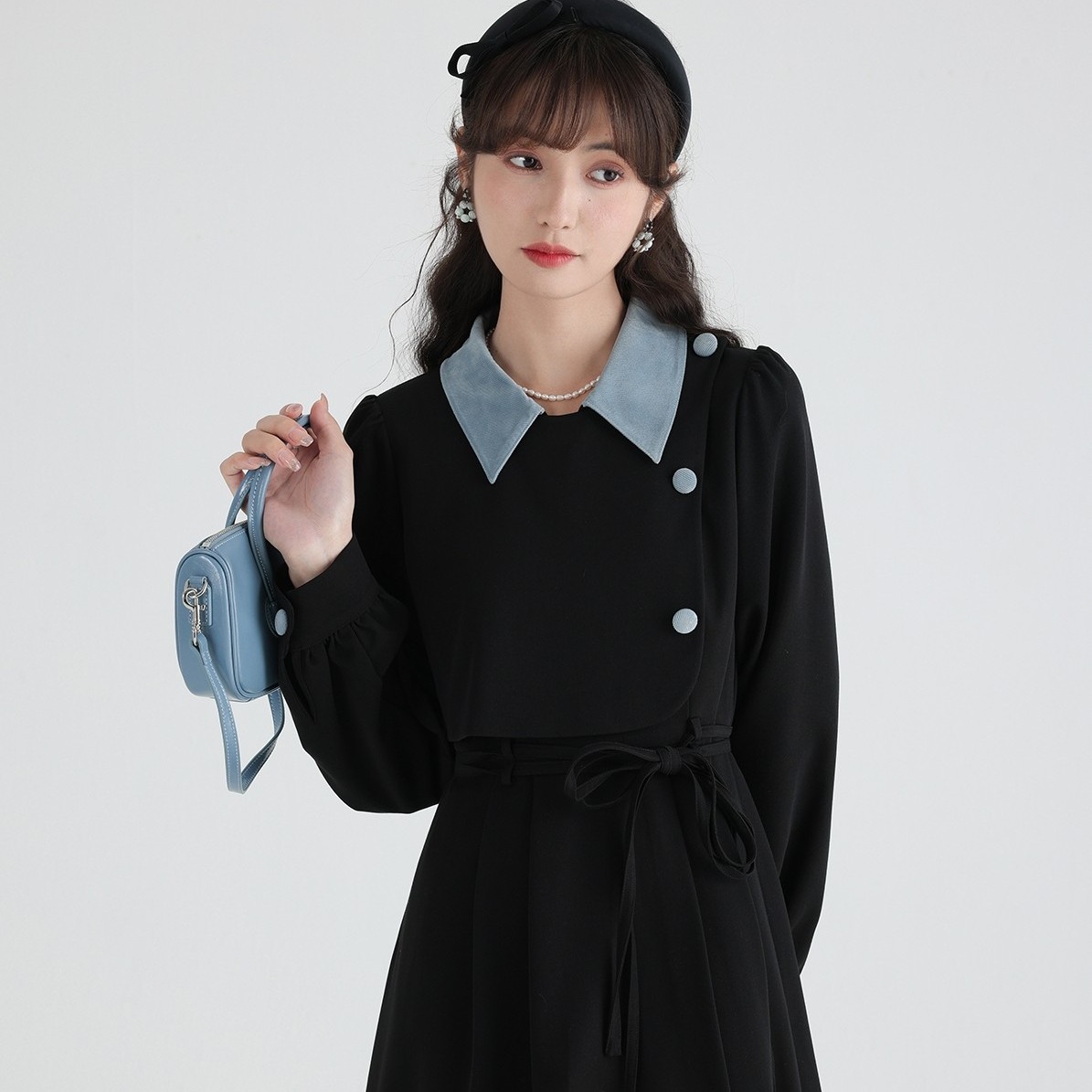 A251-A3000连衣裙女长袖女秋冬2024新款假两件打底裙小香风裙子