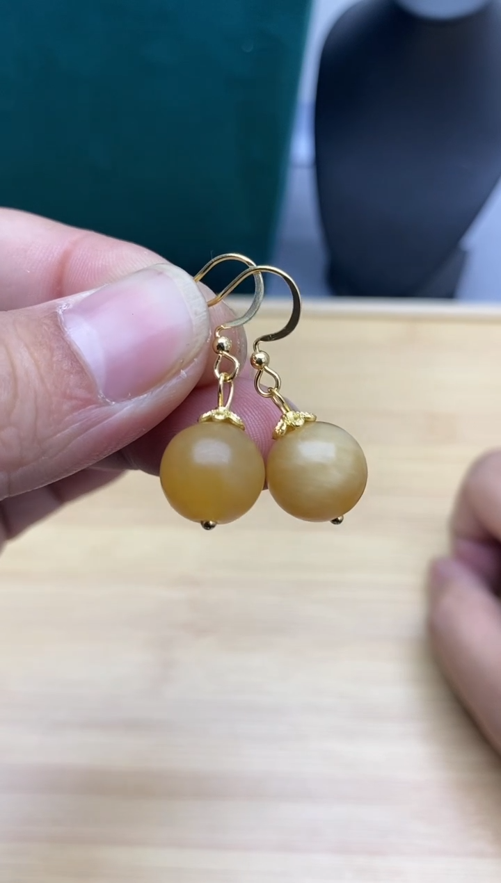 【闪购商品】和田玉耳饰银S925镀金镶嵌16