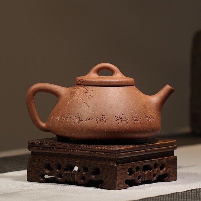 子冶石瓢 缎泥 赏泥堂手工茶壶 230cc左右 买壶送柴烧小口杯