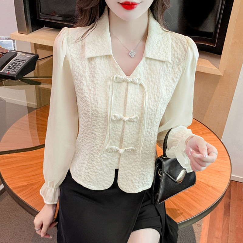 春季长袖别致小衫设计感时尚小众新中式国风显瘦气质衬衫上衣女