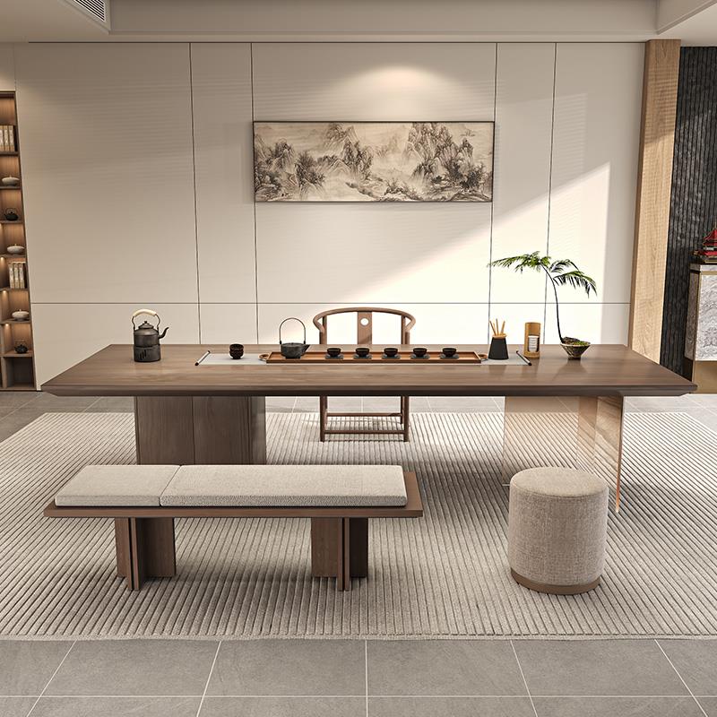 侘寂风实木茶桌椅组合家用现代简约悬浮桌压克力渐层办公室泡茶桌