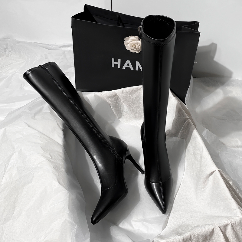 尖头高跟长靴女2025新款细跟高筒靴子女骑士靴黑色高跟鞋女