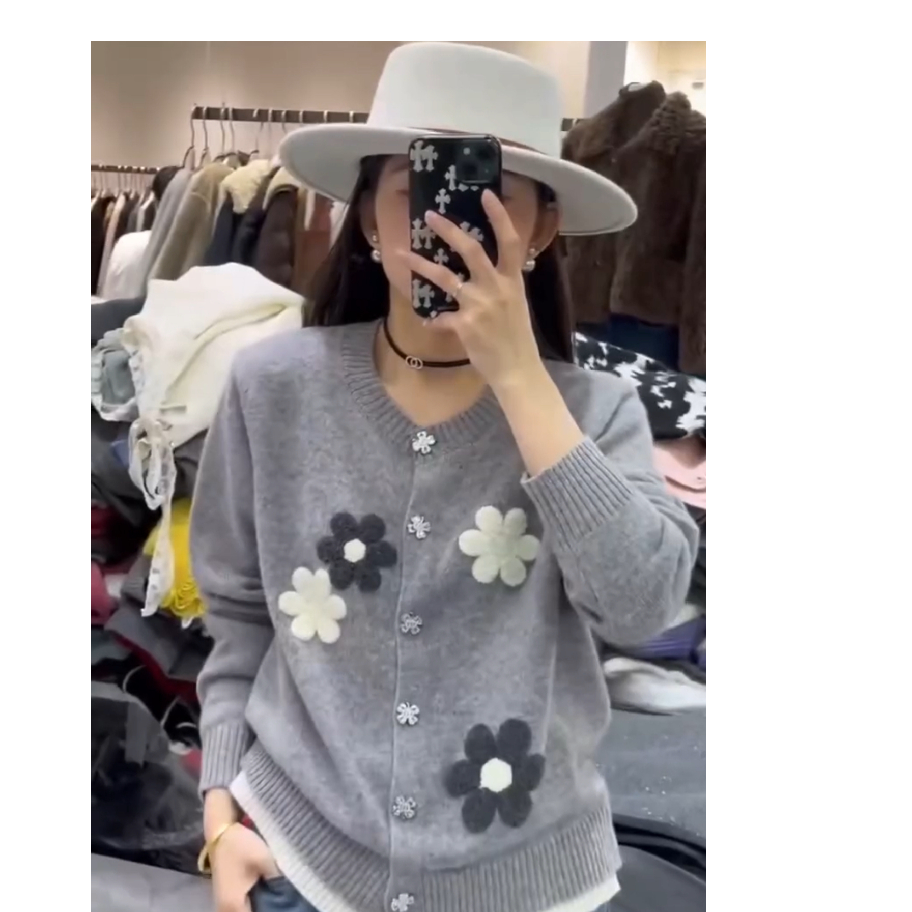 63866高品花朵开衫毛针织衫