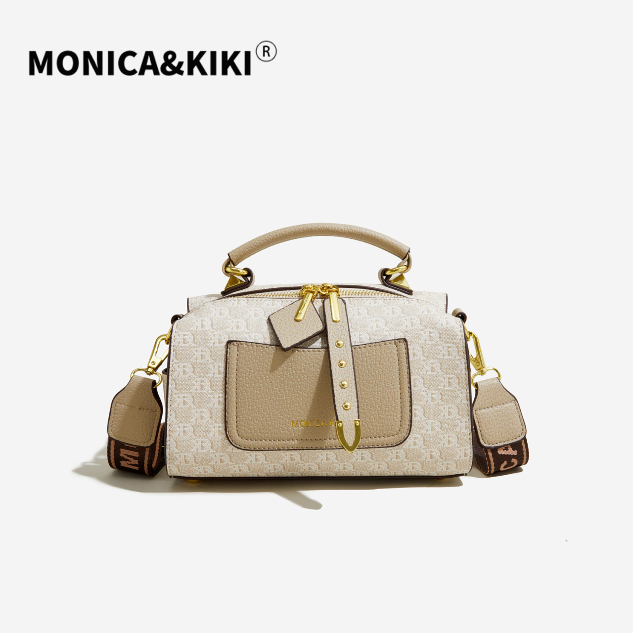 （长24高14厚12）莫妮卡奇奇 轻奢复古高级斜挎手提包沙贝色T5663