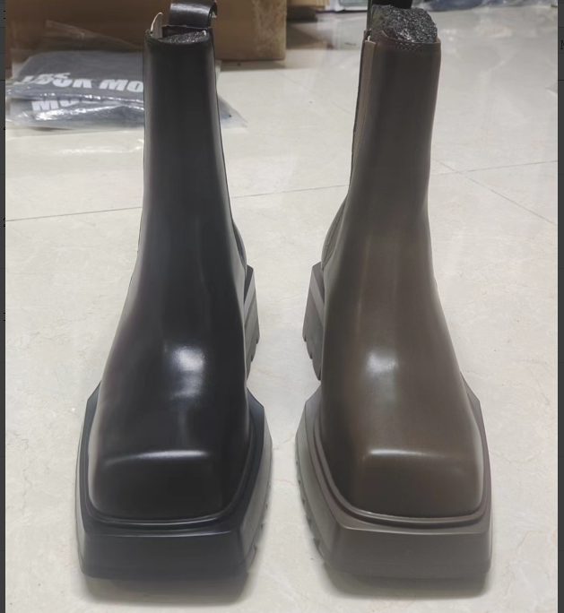 [兮希] 女四季百搭通勤两色方头拼接弹力布中筒靴-MOD717DBC25