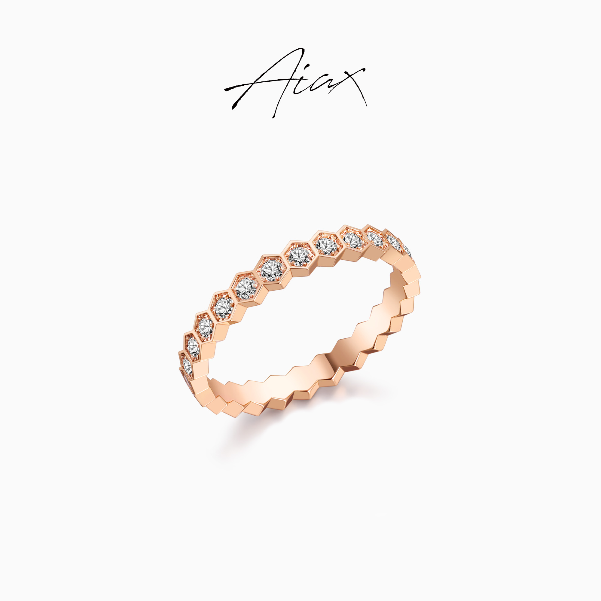 925银合成锆石戒指 AIAX 925银 618  简约经典蜂巢戒指TSS7359