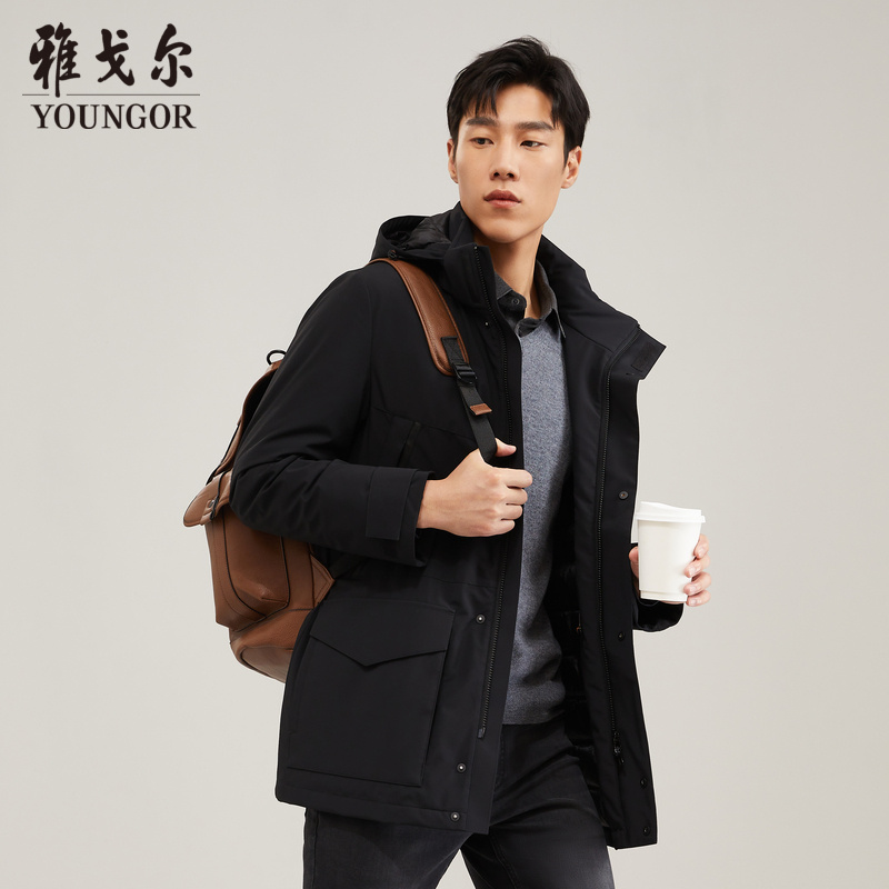 【中长款羽绒冲锋衣】雅戈尔男士秋冬中青年户外茄克保暖羽绒服时尚