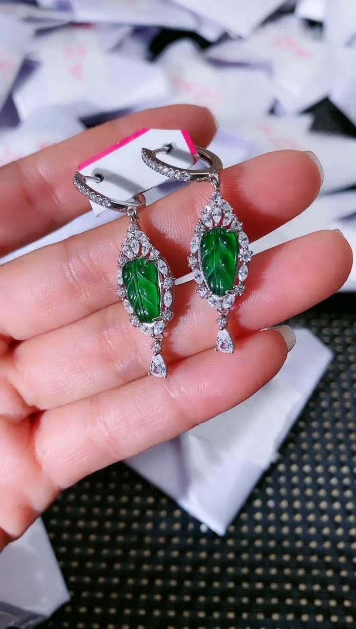 【闪购商品】翡翠耳饰银S925镶嵌396