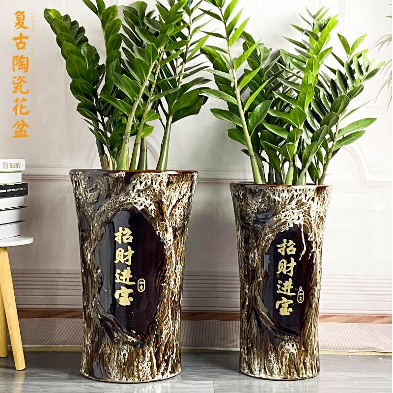 花盆陶瓷特大号招财进宝古典60高款创意客厅发财树绿萝清仓带托盘