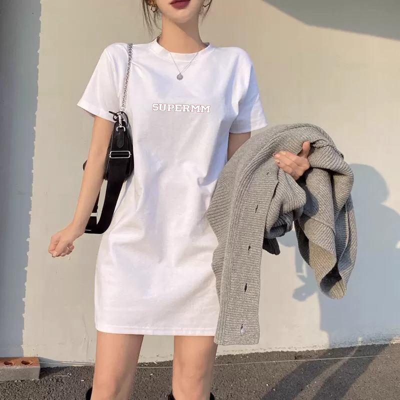 2024夏季美式复古正肩纯棉中长款短袖t恤女欧货小衫修身遮臀上衣