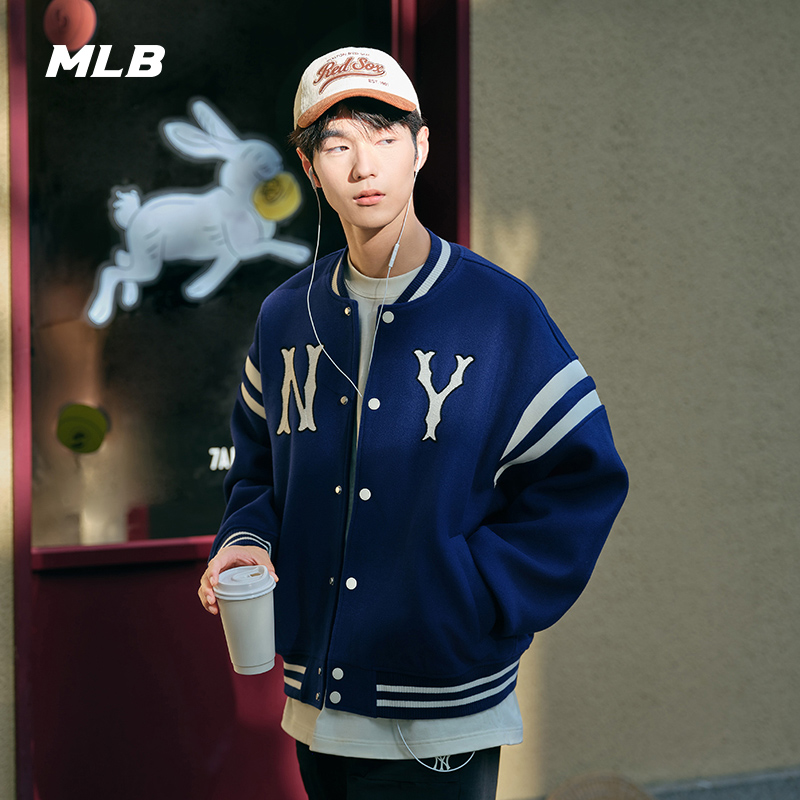 MLB官方男女情侣流光风大logo撞色时尚棒球服外套24秋季新款JPV15
