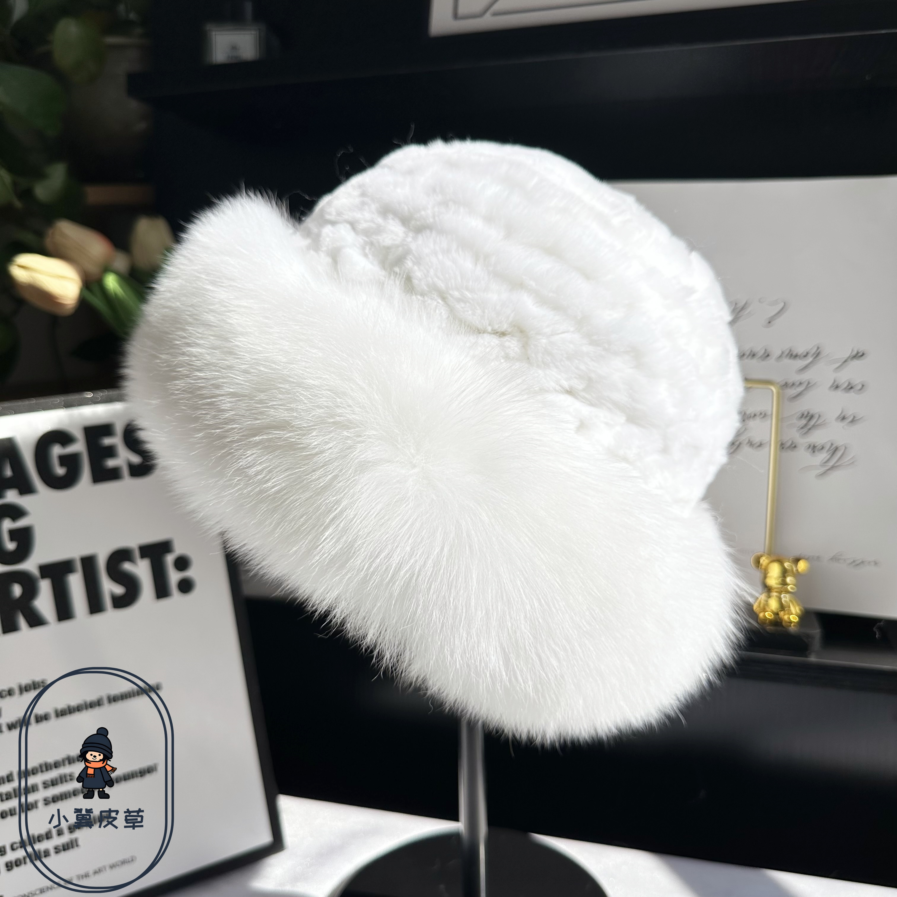 皮草帽子渔夫帽冬韩版女士冬季新款獭兔毛编织配狐狸毛边保暖潮搭