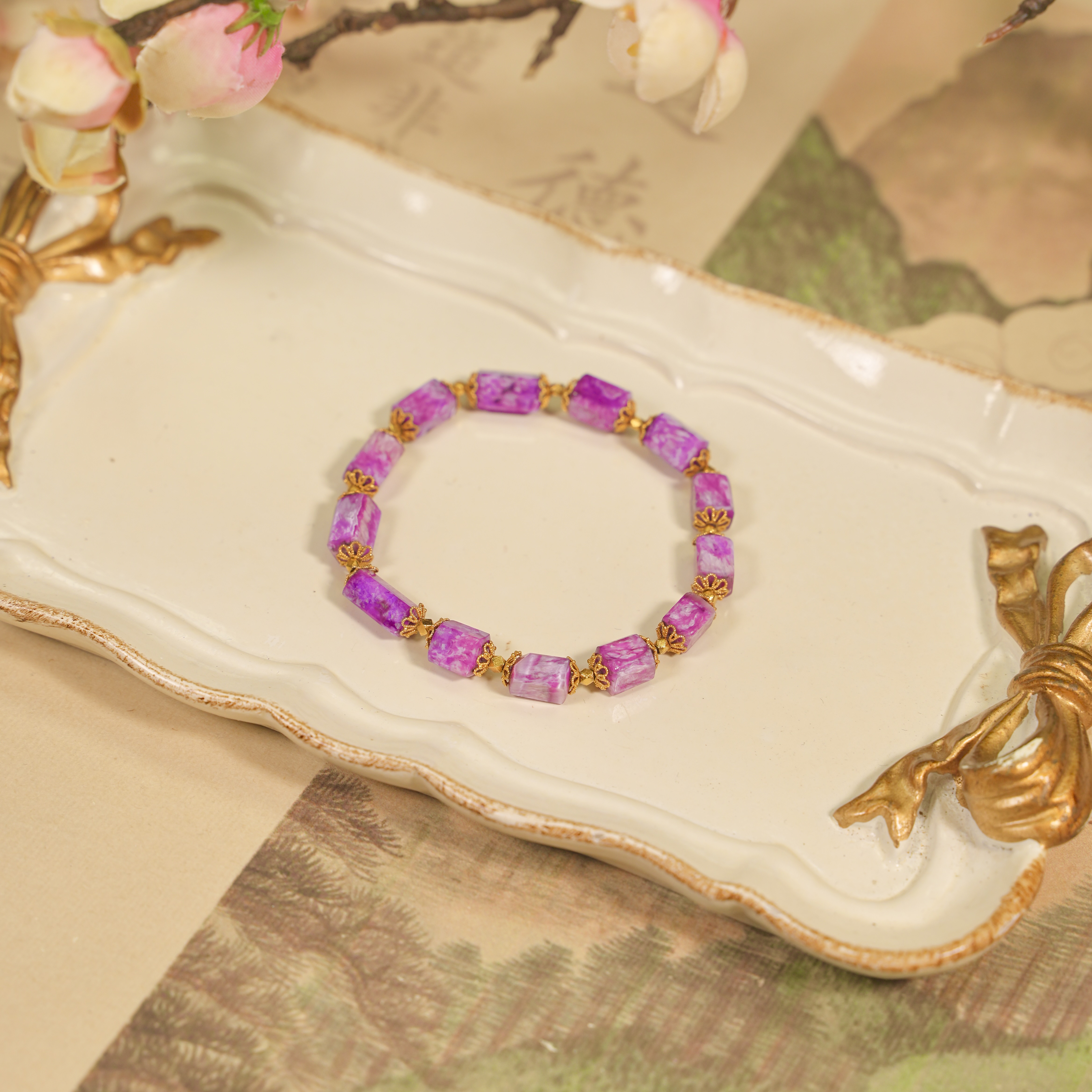 【娘娘甄选】18k金蜜桃棱柱舒俱来手串