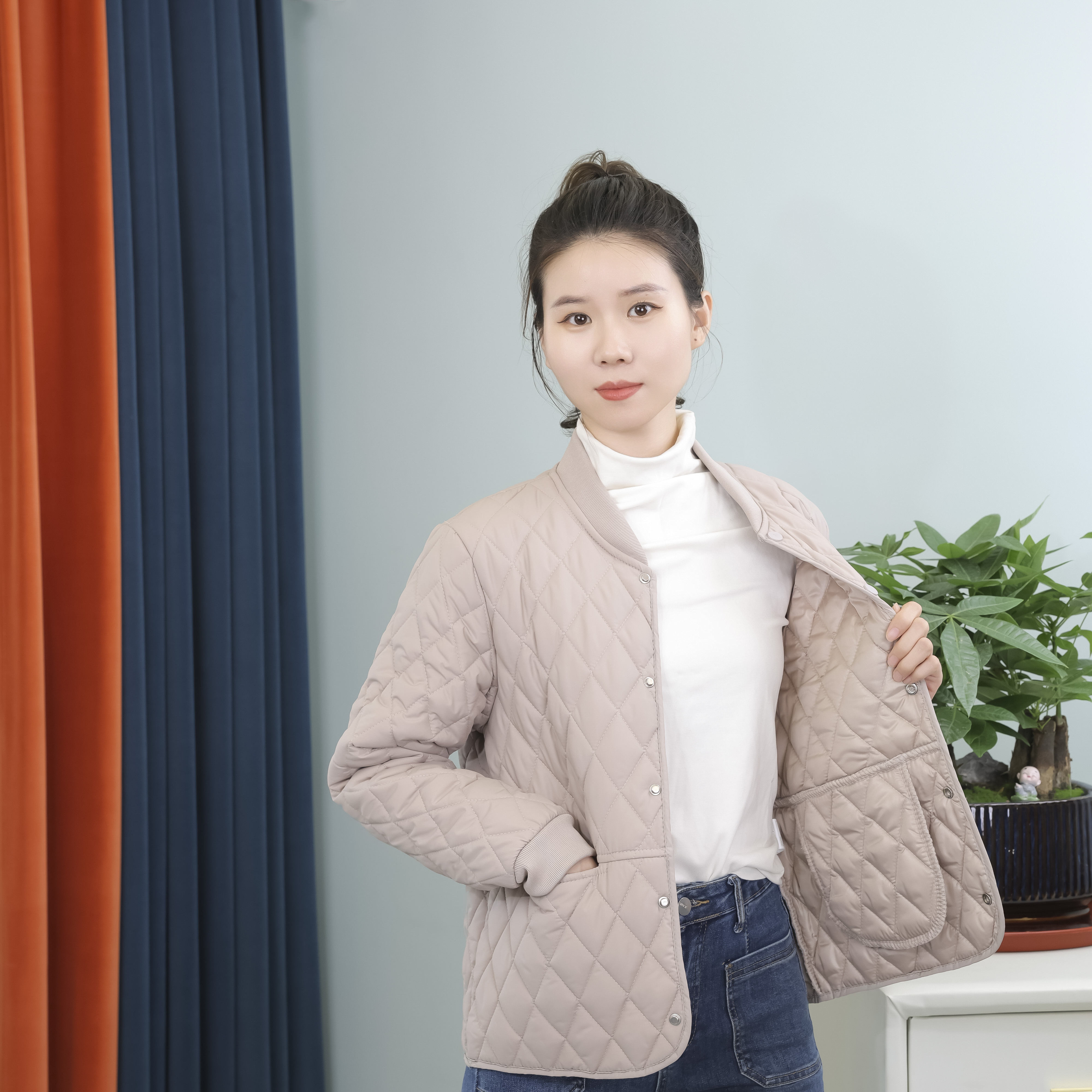 菱形格轻薄棉服春秋时尚百搭宽松休闲短款女士加厚韩版秋冬保暖