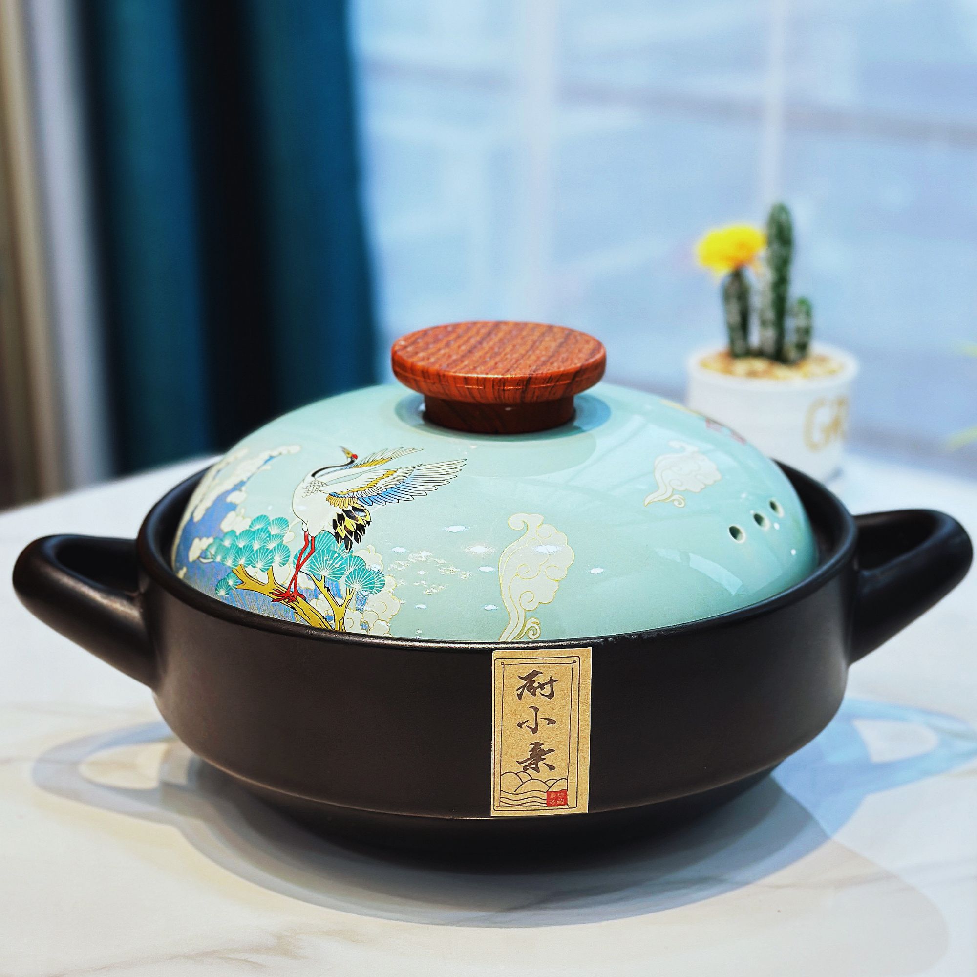 厨小亲3.6升新款蓝盖干烧不裂砂锅家用燃气耐高温陶瓷煲汤锅砂锅