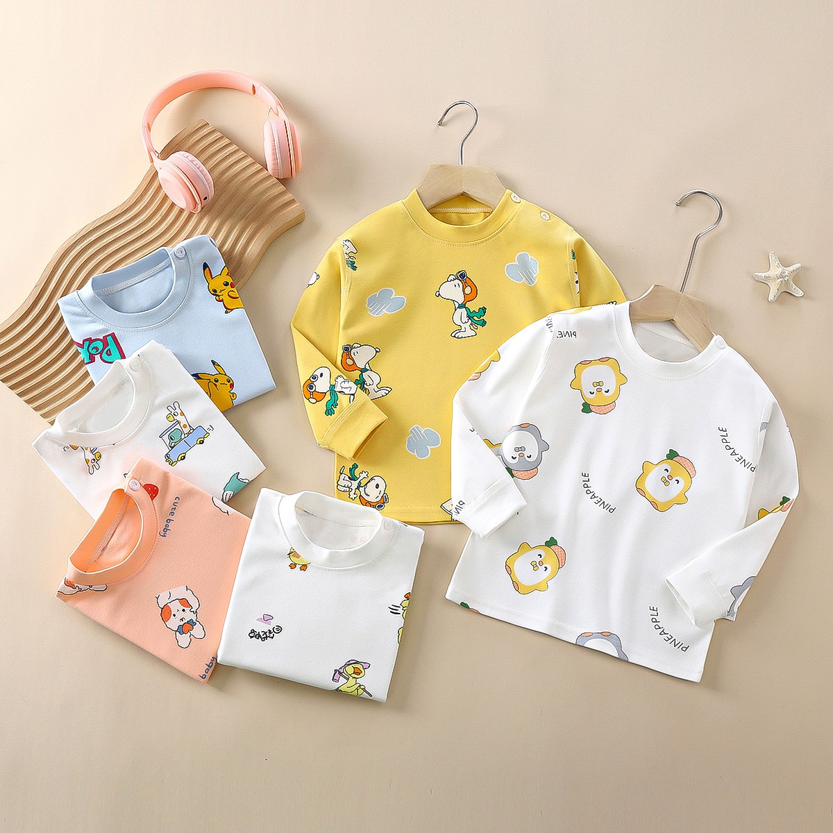 新生纯棉无骨a类秋衣宝宝单件卡通上衣春秋儿童打底内穿男女童T恤